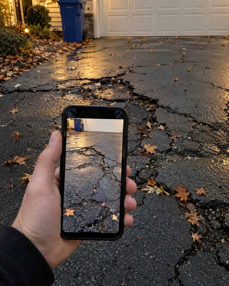 Photo d’une entrée fissurée prise au téléphone